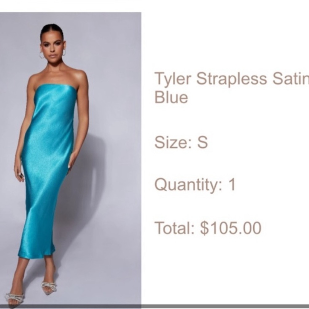 Meshki Tyler strapless satin blue dress